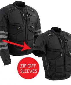 Motorcycle Jackets Xelement CF5050 Men's'Morph' Black And Grey Tri-Tex Armored Jacket With Removable Sleeves