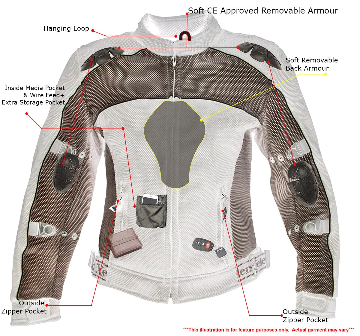 Xelement CF508 Women's 'Guardian' Black And Pink Mesh Jacket With X-Armor Protection