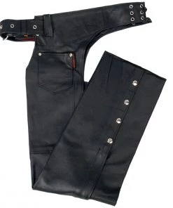 Hot Leathers CHM1001 Best Selling Black Fully Lined Unisex Leather Chaps Motorcycle Pants & Chaps
