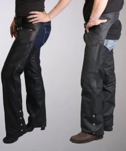 Hot Leathers CHM1001 Best Selling Black Fully Lined Unisex Leather Chaps Motorcycle Pants & Chaps