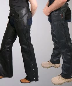 Hot Leathers CHM1003 Black Heavyweight Braided Uni-Sex Leather Chaps Motorcycle Pants & Chaps