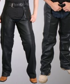 Hot Leathers CHM1005 Best Quality Fully Lined Unisex Black Leather Chaps Motorcycle Pants & Chaps