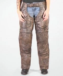 Hot Leathers CHM1008 Unisex Distressed Brown Premium Leather Chaps