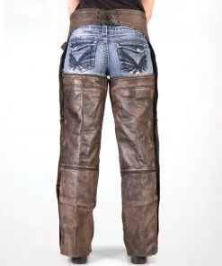 Hot Leathers CHM1008 Unisex Distressed Brown Premium Leather Chaps