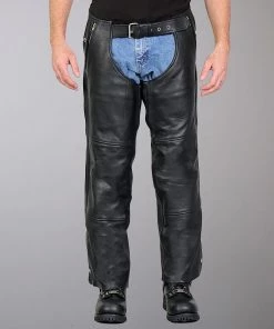 Motorcycle Pants & Chaps Hot Leathers CHM1010 Men’s Black 4 Pocket Leather Chaps With Lining
