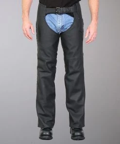 Motorcycle Pants & Chaps Hot Leathers CHM2001 Men's Matte Black Leather Chaps With Ancient Skull Artwork