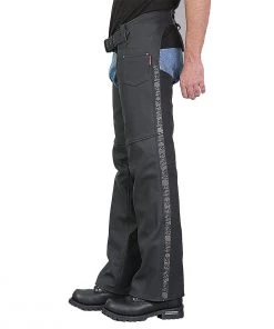 Motorcycle Pants & Chaps Hot Leathers CHM2001 Men's Matte Black Leather Chaps With Ancient Skull Artwork