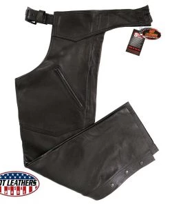 Hot Leathers CHL5001 Classic Black USA MADE Leather Chaps Motorcycle Pants & Chaps