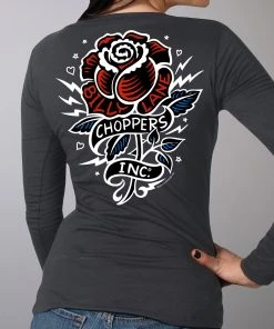 Hot Leathers Official Billy Lane's Choppers Inc CIL3029 Ladies Tattoo Rose Double Sided Smoke Long Sleeve Shirt