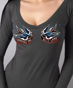 Hot Leathers Official Billy Lane's Choppers Inc CIL3029 Ladies Tattoo Rose Double Sided Smoke Long Sleeve Shirt