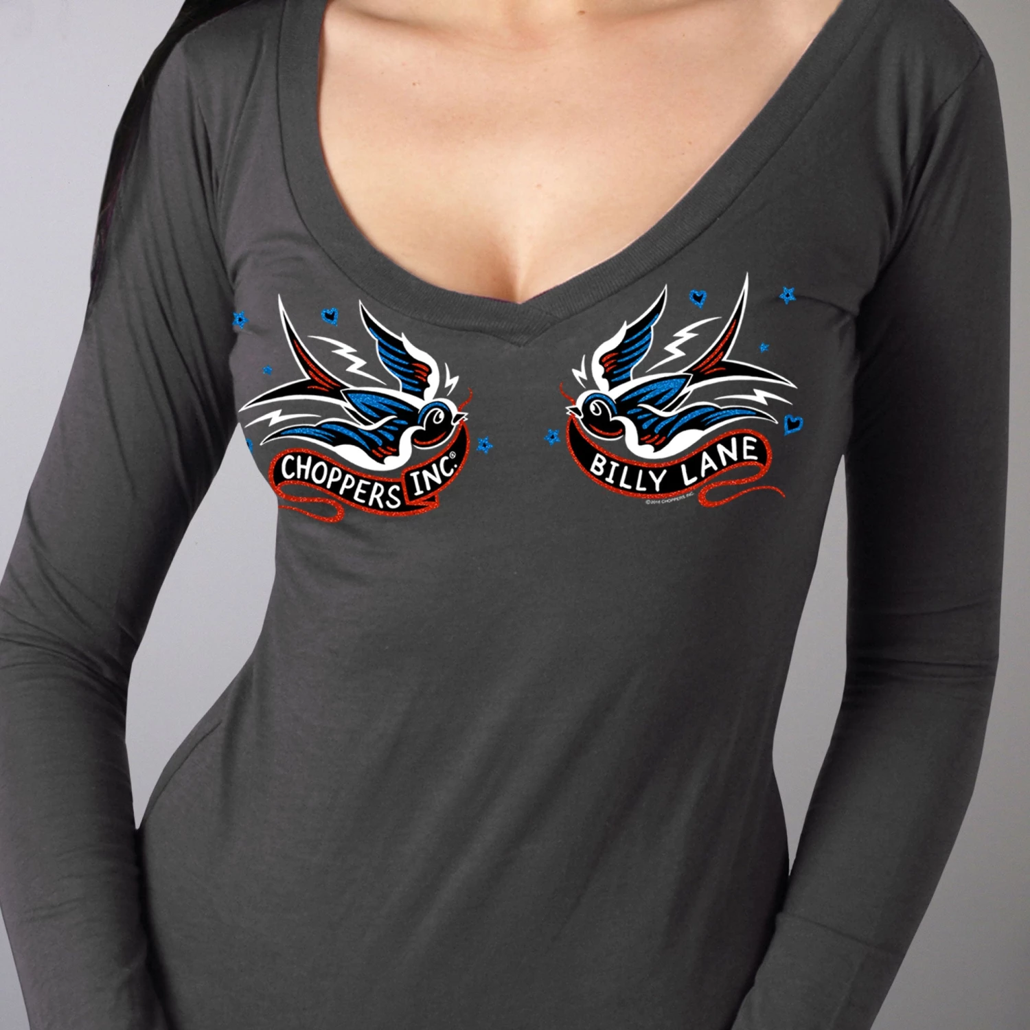 Hot Leathers Official Billy Lane's Choppers Inc CIL3029 Ladies Tattoo Rose Double Sided Smoke Long Sleeve Shirt