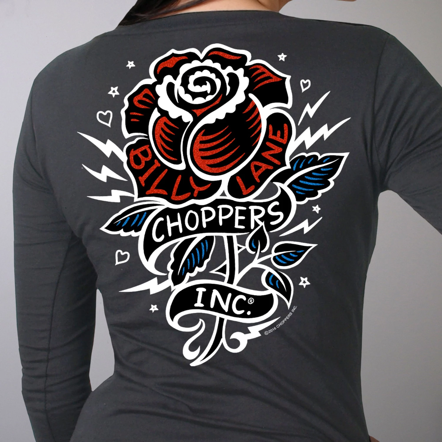 Hot Leathers Official Billy Lane's Choppers Inc CIL3029 Ladies Tattoo Rose Double Sided Smoke Long Sleeve Shirt