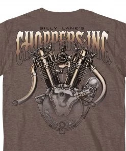 Hot Leathers Riding Gear Official Billy Lane's Choppers Inc CIM1028 Men’s Motor Two Sided Heather Brown T-Shirt
