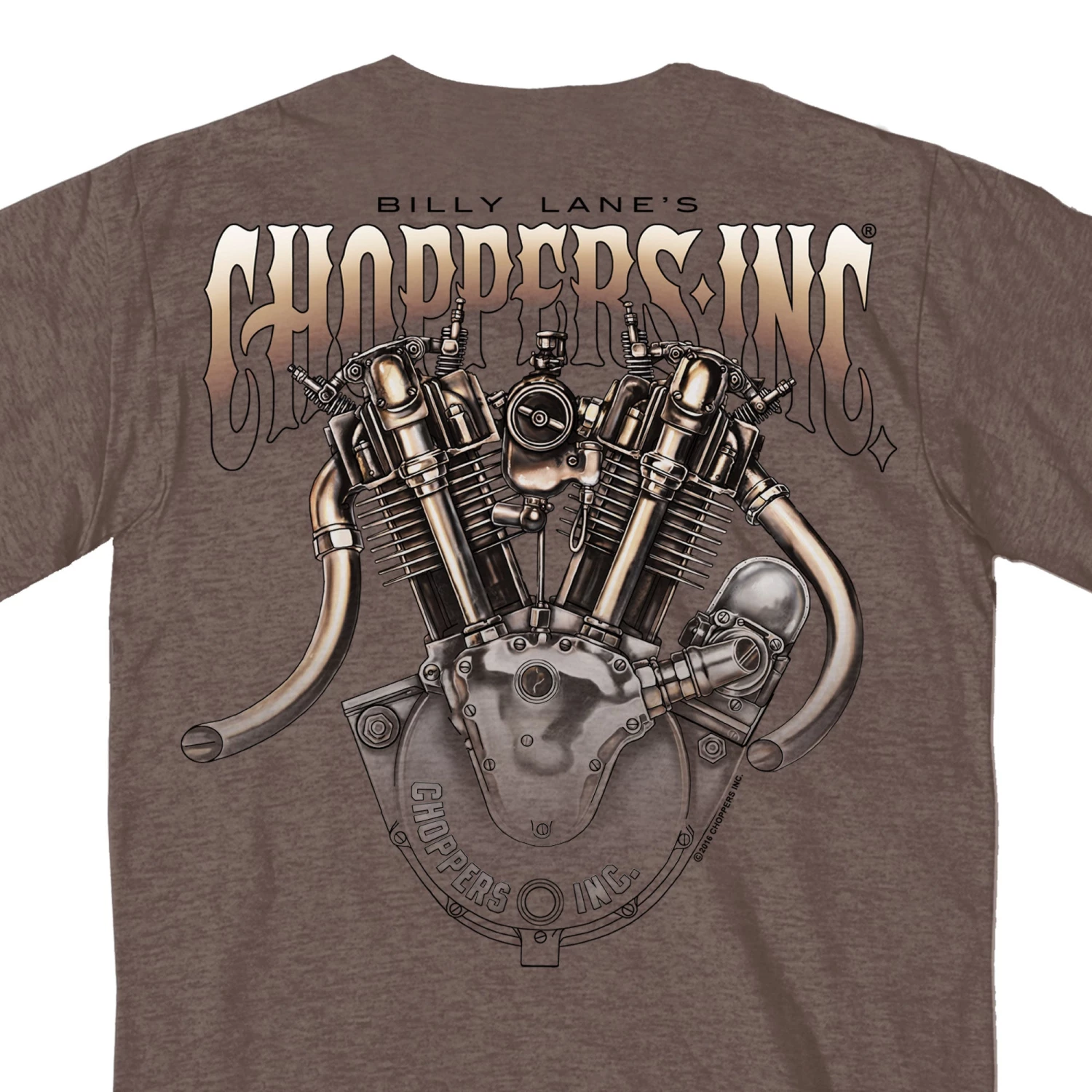 Hot Leathers Riding Gear Official Billy Lane's Choppers Inc CIM1028 Men’s Motor Two Sided Heather Brown T-Shirt