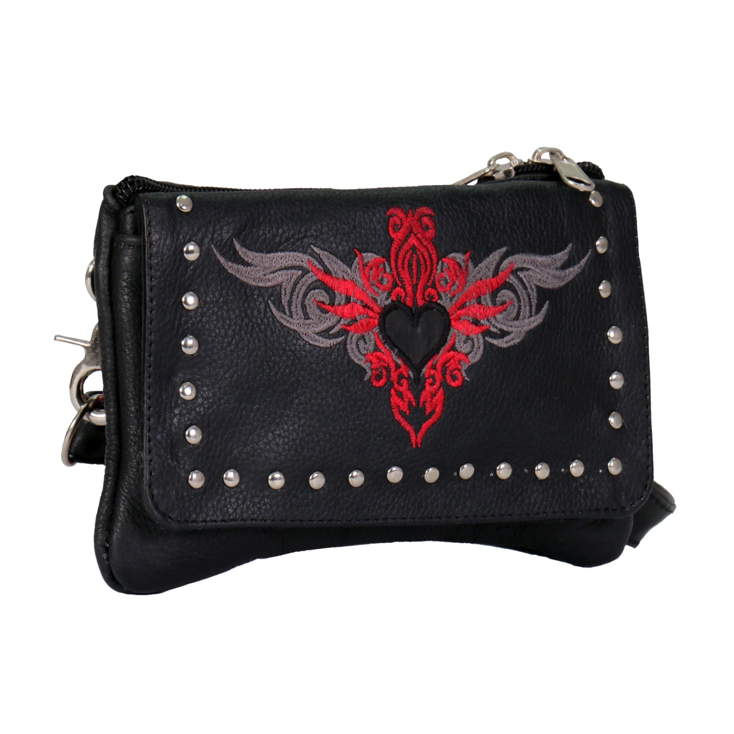 Hot Leathers CPE2001 Reflective Heart With Studs Clip Pouch-8βX5βX1β