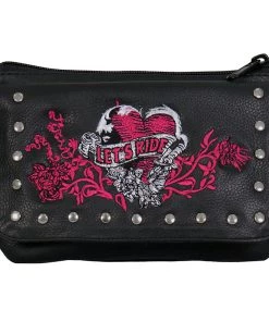 Hot Leathers CPE2101 Embroidered Banner Heart Black Clip Pouch