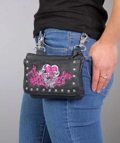 Hot Leathers CPE2101 Embroidered Banner Heart Black Clip Pouch