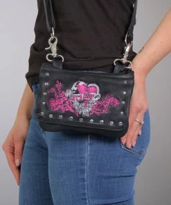 Hot Leathers CPE2101 Embroidered Banner Heart Black Clip Pouch