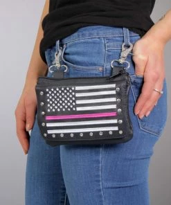 Hot Leathers CPE2102 Embroidered Clip Pouch Purse With Pink Line American Flag