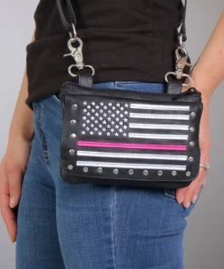 Hot Leathers CPE2102 Embroidered Clip Pouch Purse With Pink Line American Flag
