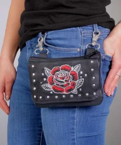 Hot Leathers CPE2103 Embroidered Clip Pouch Purse With Rose And Stars Riding Gear