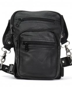 Riding Gear Hot Leathers CPL1001 Black Clip Pouch Leather Thigh Bag