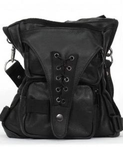 Hot Leathers CPL1002 Black Clip Pouch Leather Grommet Thigh Bag Riding Gear