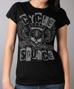 Hot Leathers Official Cycle Source CSL1013 Ransom Ladies Black T-Shirt Riding Gear