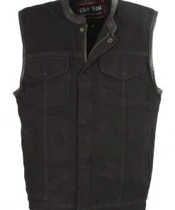 Motorcycle Vests Club Vest CV3003LT Men's Black Denim Vest With Concealed Snaps And Hidden Zipper