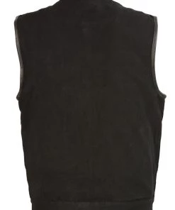 Club Vest CV3004LT Men's Black Denim Collarless Vest With Concealed Snaps And Hidden Zipper Motorcycle Vests