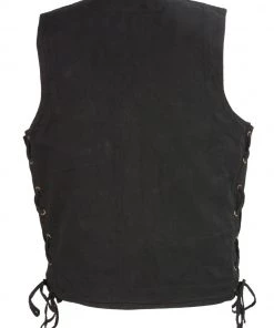 Motorcycle Vests Club Vest CVM1360 Men's Classic Side Lace Black Denim Vest With Snap Buttons
