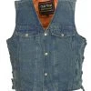 Motorcycle Vests Club Vest CVM1360 Men's Classic Side Lace Blue Denim Vest With Snap Buttons