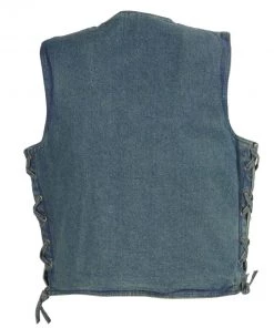 Motorcycle Vests Club Vest CVM1360 Men's Classic Side Lace Blue Denim Vest With Snap Buttons