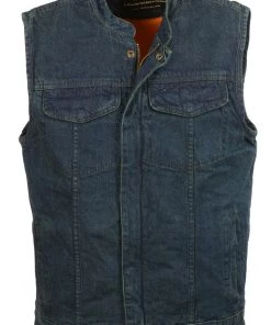Motorcycle Vests Club Vest CVM3000 Men's Classic Blue Denim Vest With Dual Front Closure