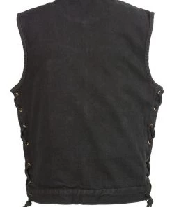 Club Vest CVM3002 Men's Classic Black Side Lace Denim Vest With Dual Front Closure Motorcycle Vests