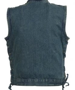 Club Vest CVM3002 Men's Classic Blue Side Lace Denim Vest With Dual Front Closure Motorcycle Vests