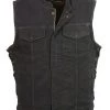 Club Vest CVM3002 Men's Classic Black Side Lace Denim Vest With Dual Front Closure Motorcycle Vests