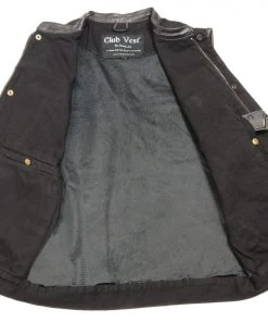 Club Vest CVM3010 Men's Black Denim Vest With Leather Trim Accents