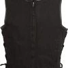 Club Vest CVM3039 Men's Black Denim Vest With Leather Trim, Side Lacing Motorcycle Vests