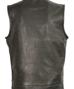 Club Vest CVM3510 Men’s Black Zipper Leather Vest With Seamless Back Design