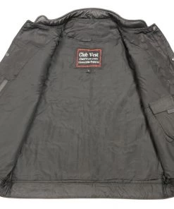 Motorcycle Vests Club Vest CVM3710 Men’s Leather Black Open Neck Vest With Snap And Zip Front Closure