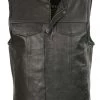 Motorcycle Vests Club Vest CVM3710 Men’s Leather Black Open Neck Vest With Snap And Zip Front Closure