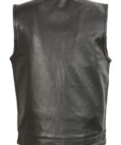 Club Vest CVM3711 Men’s Black Leather Vest With Seamless Back Design