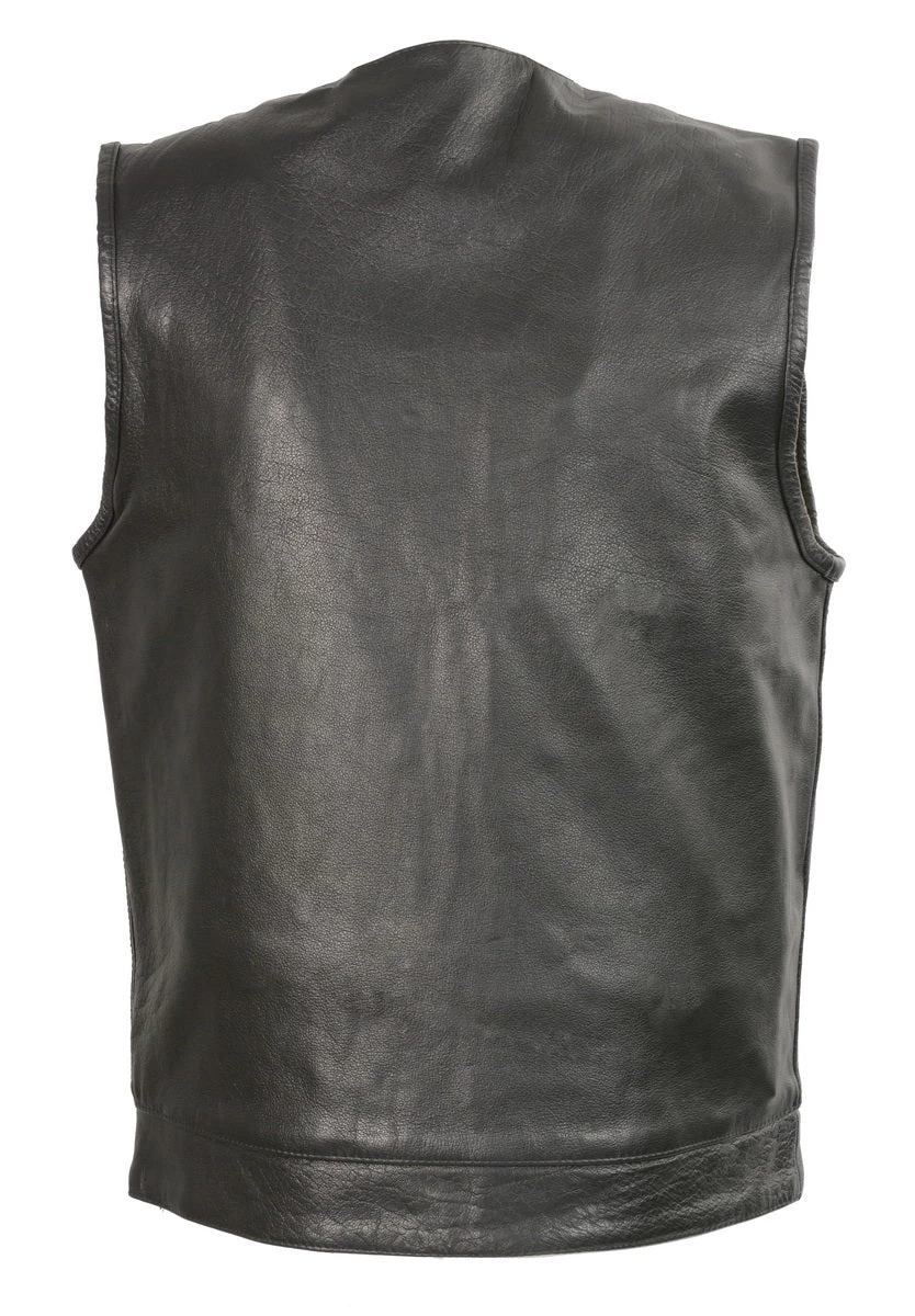 Club Vest CVM3711 Men’s Black Leather Vest With Seamless Back Design