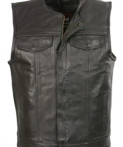 Club Vest CVM3711 Men’s Black Leather Vest With Seamless Back Design