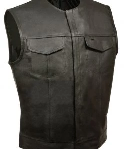 Club Vest CVM3721 Men’s Black Collarless Leather Motorcycle Vest