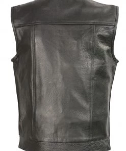 Club Vest CVM3721 Men’s Black Collarless Leather Motorcycle Vest
