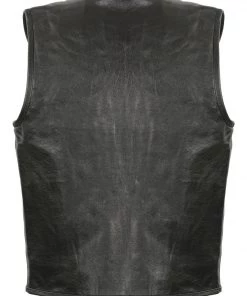 Club Vest CVM3740 Men’s Black Seamless Front And Back Design Leather Vest Motorcycle Vests