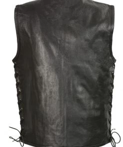 Motorcycle Vests Club Vest CVM3741 Men’s Black Zipper Front Side Lace Leather Vest With Seamless Design