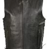Motorcycle Vests Club Vest CVM3741 Men’s Black Zipper Front Side Lace Leather Vest With Seamless Design